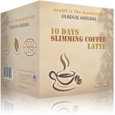 Box of 10 Days Slimming Coffee Latte by Oladole Natural featuring cup graphic and Oladole natural coffee with superfood extracts.